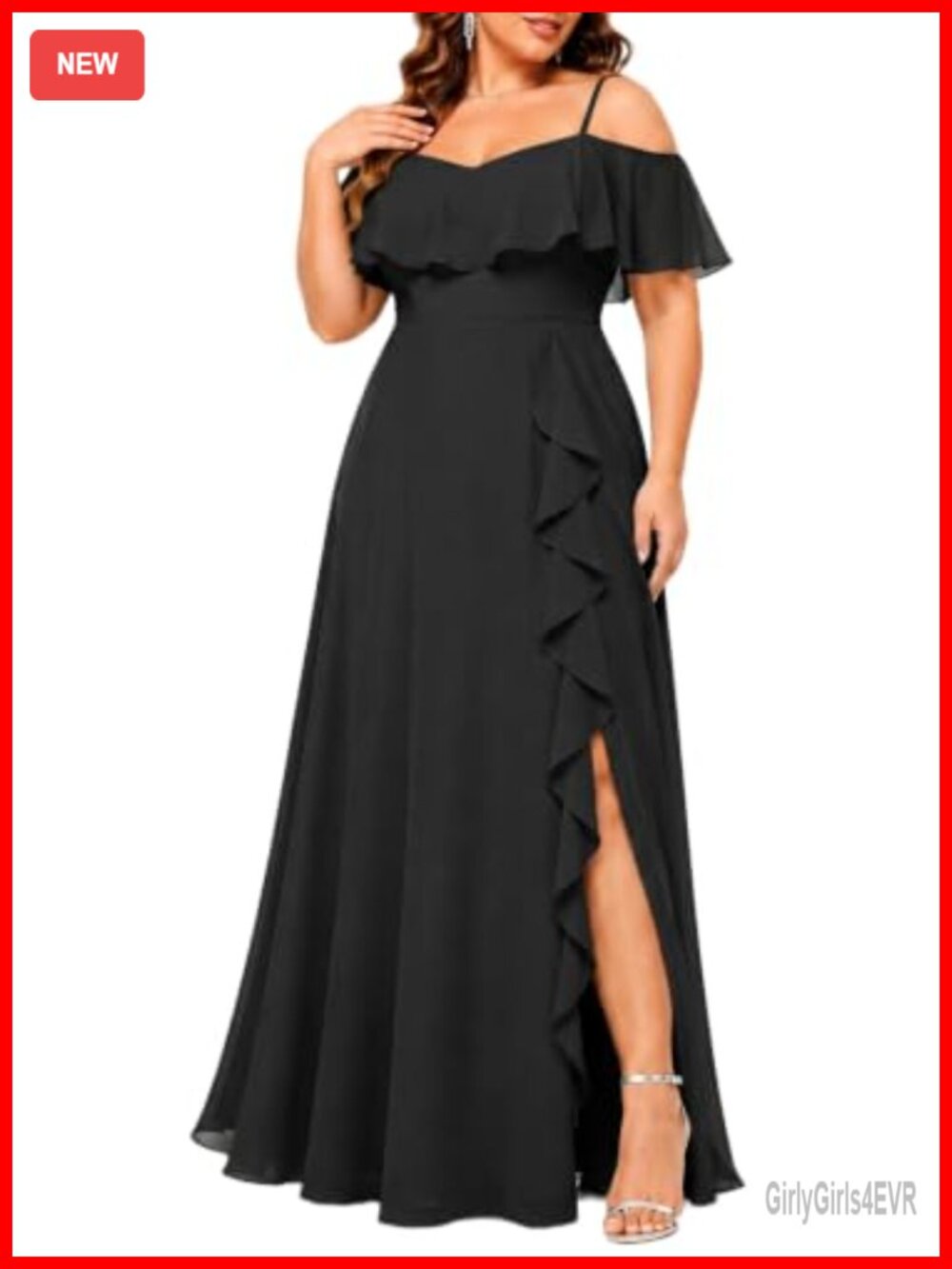 Plus Size Formal Maxi Dress Off Shoulder Chiffon High Slit Ruffle